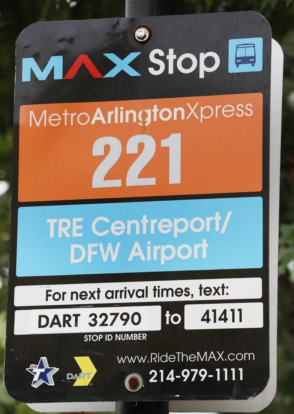 Info signs at the UTA stop for the Max bus (short for Metro Arlington Express). The bus service will send soon, but a pilot project for ride-sharing vans is targeted for 2018.