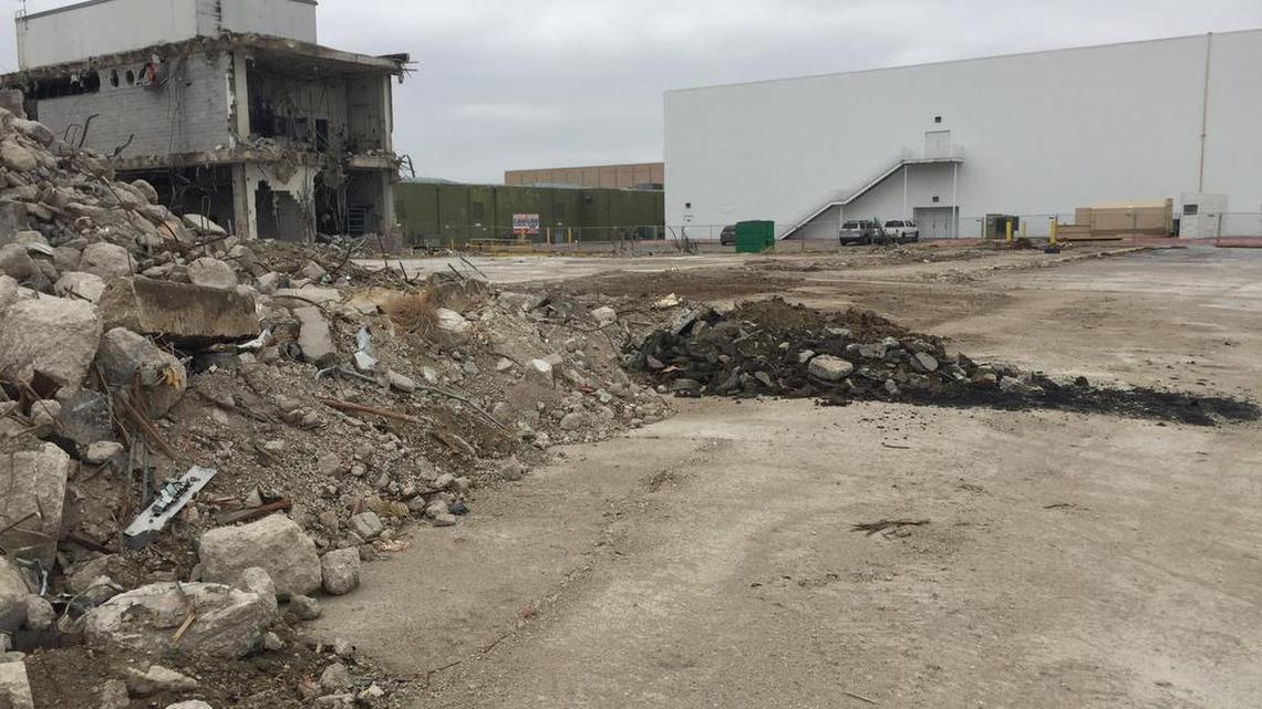 Demolition under way at the north side of the former Six Flags Mall, clearing space for an industrial complex. Jan. 3, 2017.