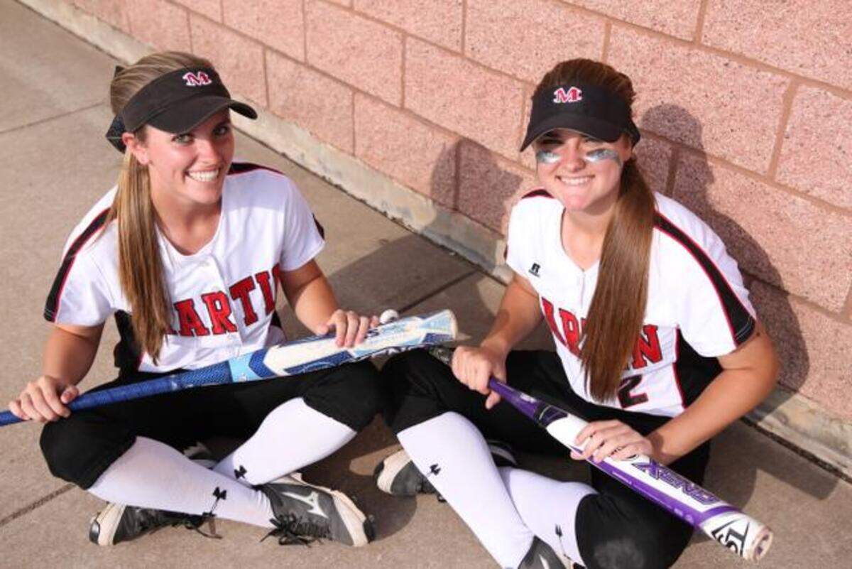 Krista (left) and Jenna Rude before Martin’s game against Weatherford on April 8.