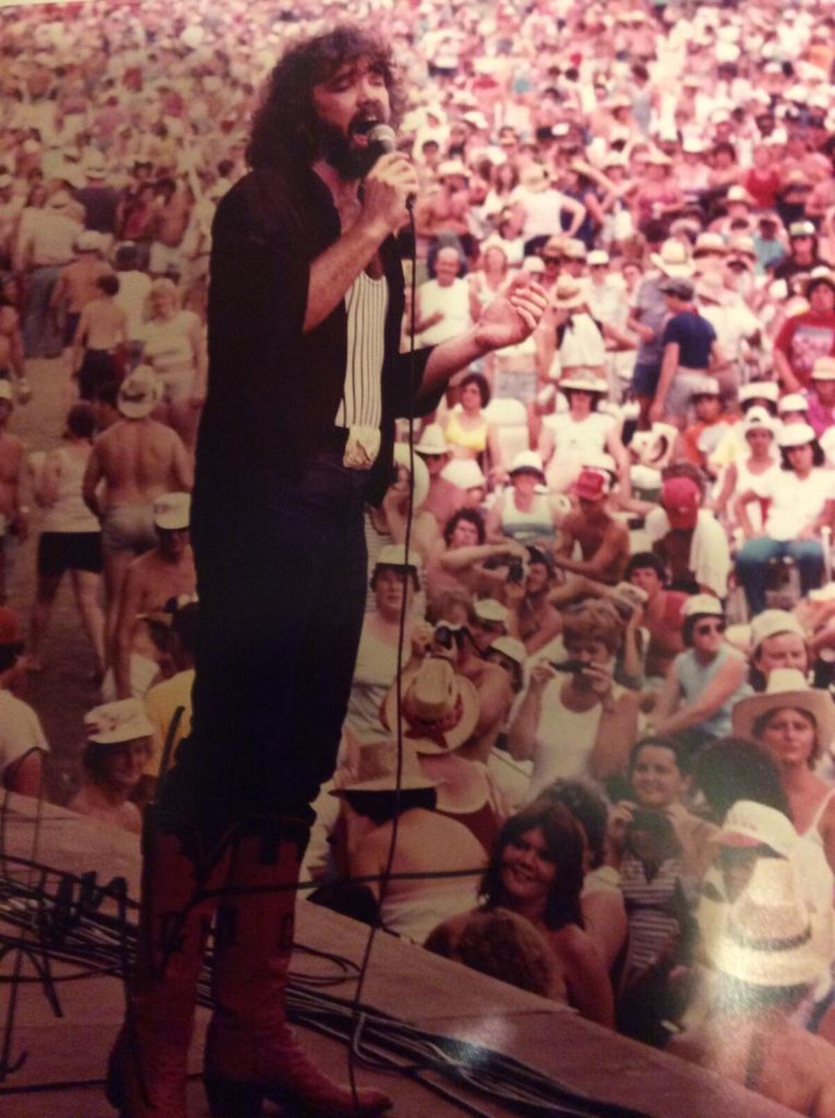 Onstage with Gary Morris in the late 1980s.