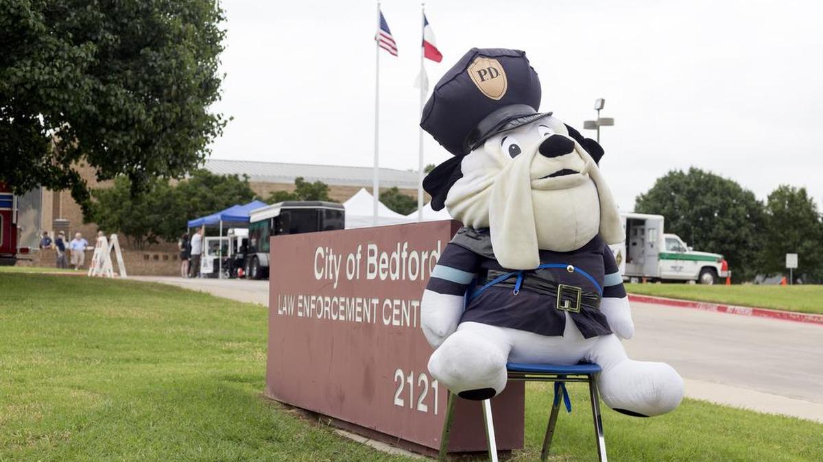 A stuffed police greeted visitors at last year’s open house at the Bedford Police Department.
