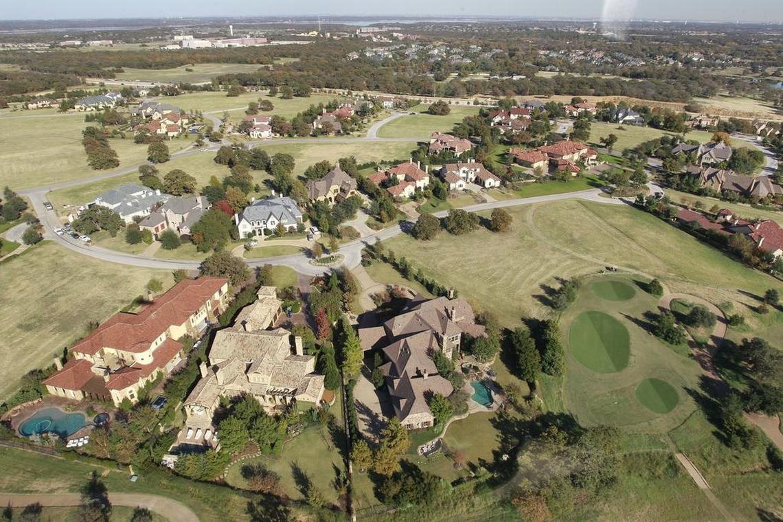 An aerial view of big homes in the upscale Vaquero development in Westlake.
