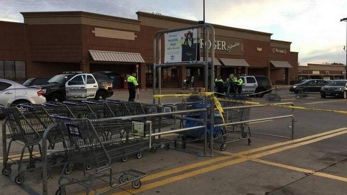 The crime scene at a Bedford Kroger in January after a fatal shooting the evening before.