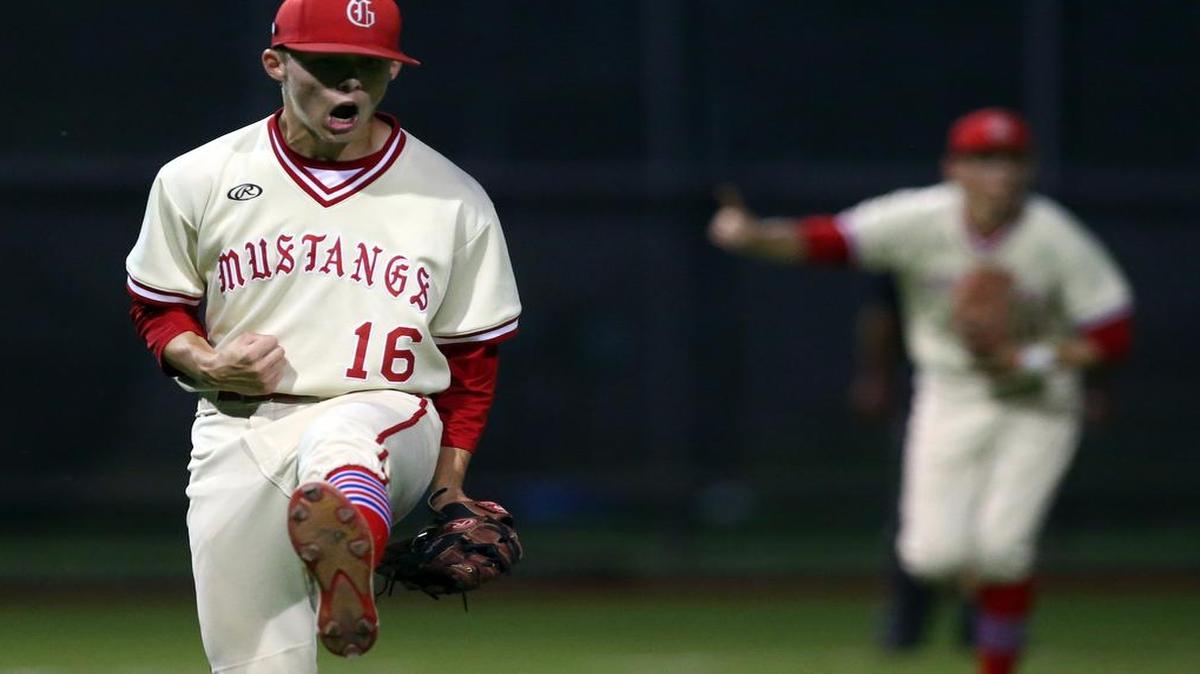 Grapevine pitcher Connor Neuman reacts after striking out the last batter in the fifth inning against Granbury last Friday.