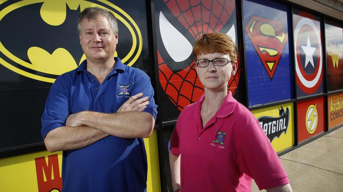 Owner Wayne McNeil and his wife, Tabitha Armstrong, at Generation X Comics & Games in Bedford.