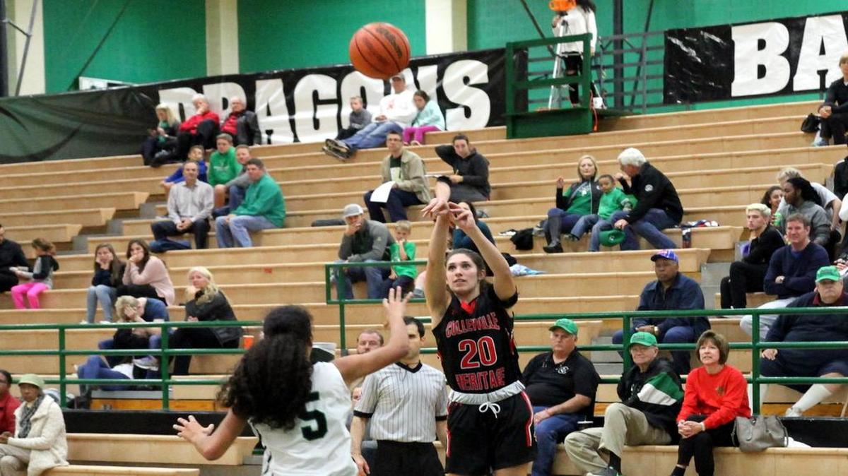 Caitlyn Foster, recently returned from injury, shoots against Southlake Carroll in Colleyville Heritage’s win on Tuesday.