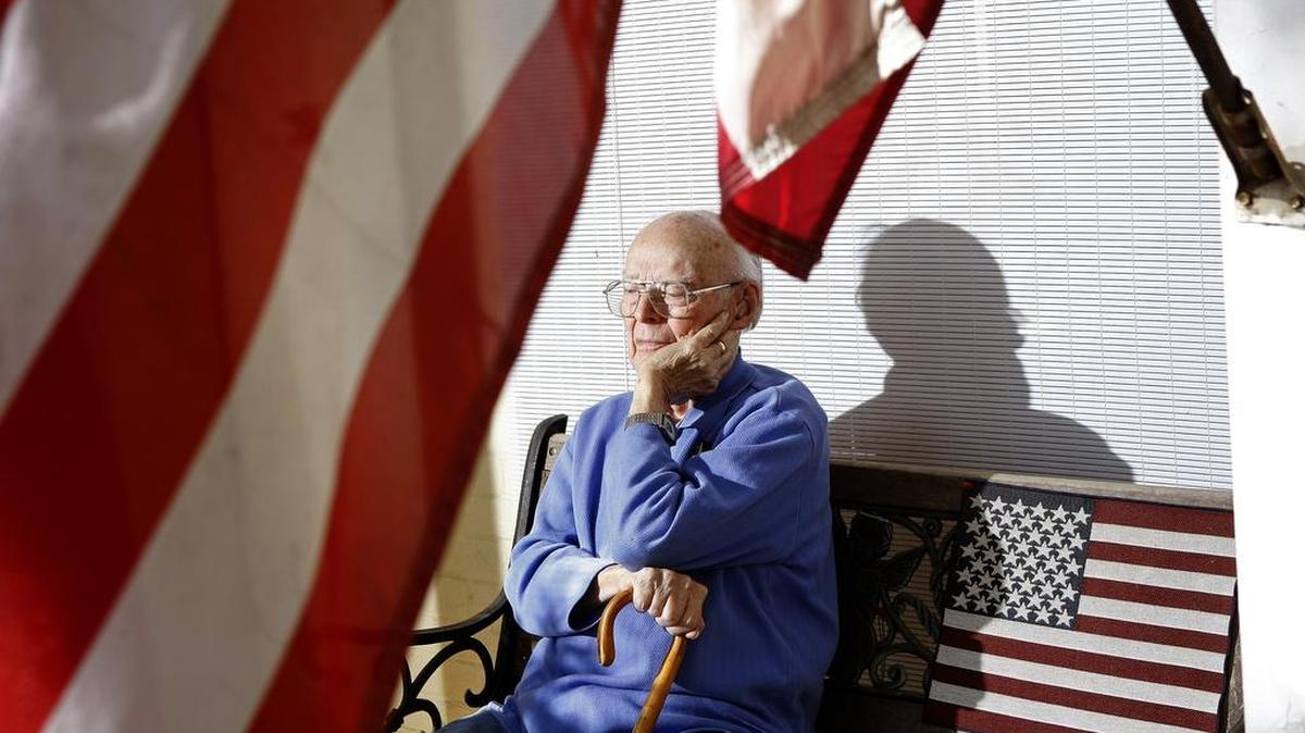 World War II veteran Tom Quigley shown at his home in Bedford on April 21. Mr. Quigley died Oct. 19/