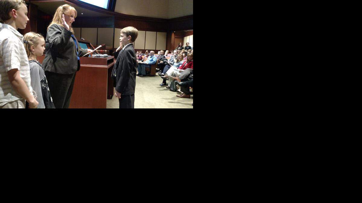 
Sam Stacy, 10, is sworn in as Colleyville’s mayor for a day, Jan. 20.
