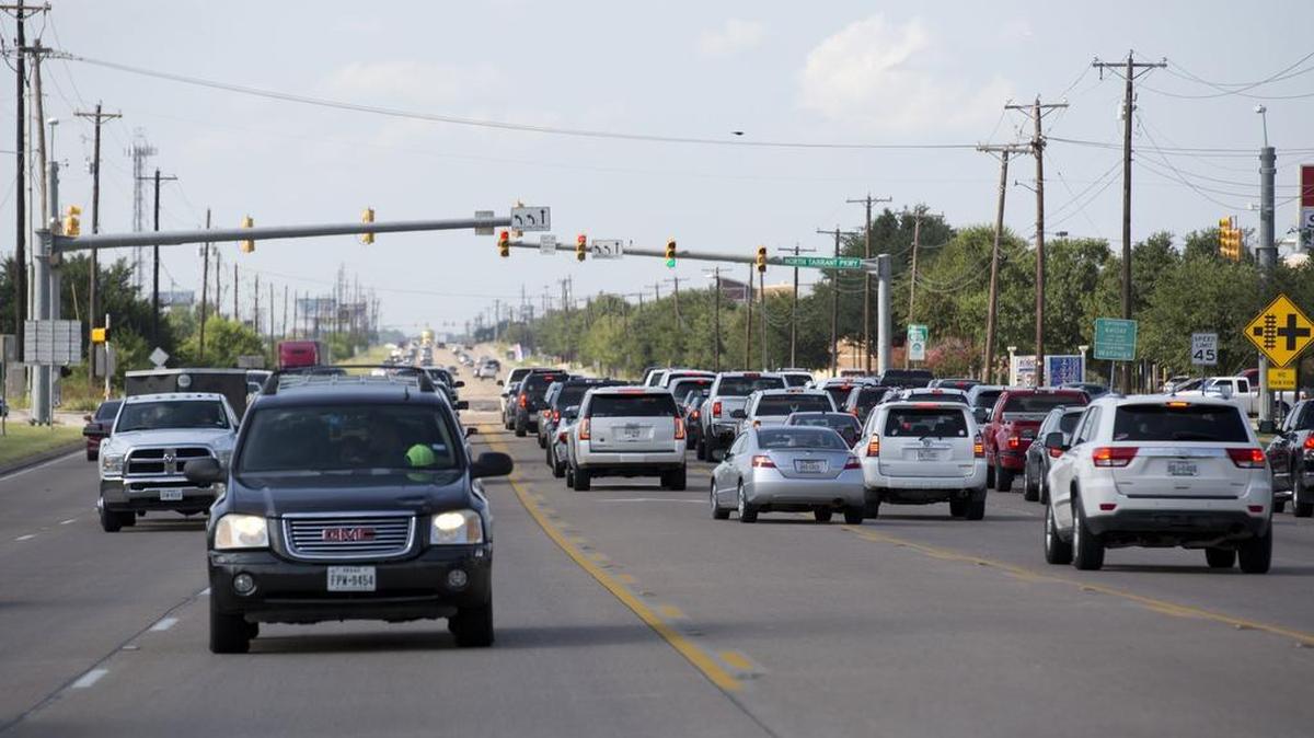 A segment of U.S. 377 intersecting North Tarrant Parkway in 2017. The 462-mile highway, traversing the entire state, is notorious for jams and accidents, especially in high-growth corridors.