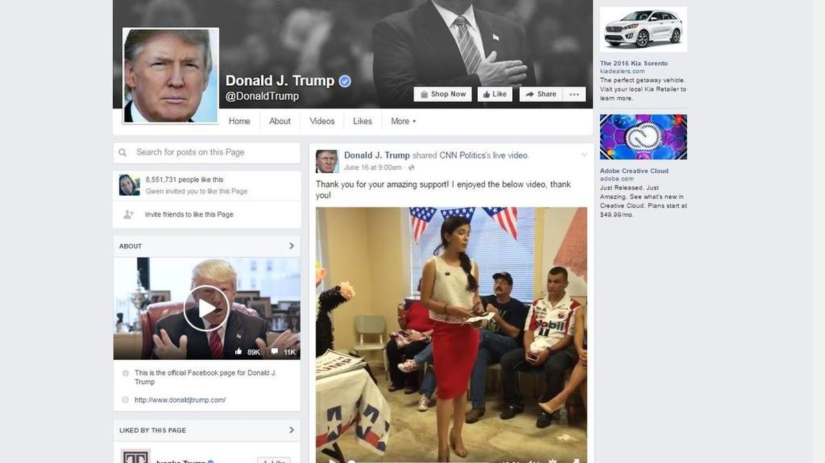 A screen grab from Donald Trump’s campaign’s Facebook page shows Miriam Cepeda, in red skirt