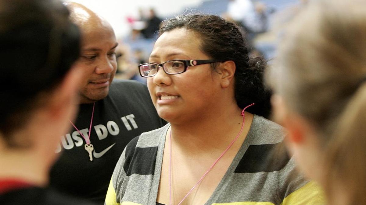 Trinity volleyball coach Mia Langi 