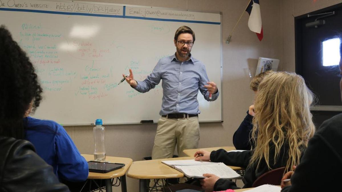 James Owen who hails from Great Britain, recently won an award from the Daughters of the American Revolution for excellence in teaching American history. He teaches at Westlake Academy.