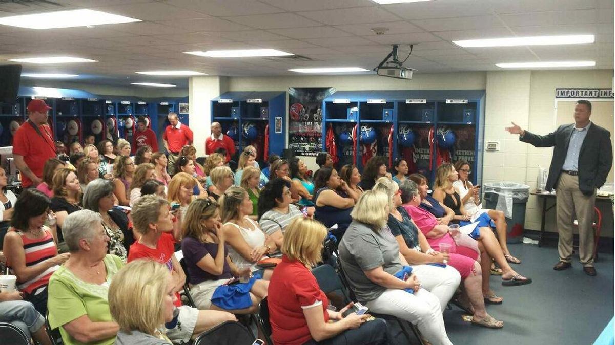 
Mustang football players’ mothers learn about the program at the inaugural Mom’s Football 101 session last week.
