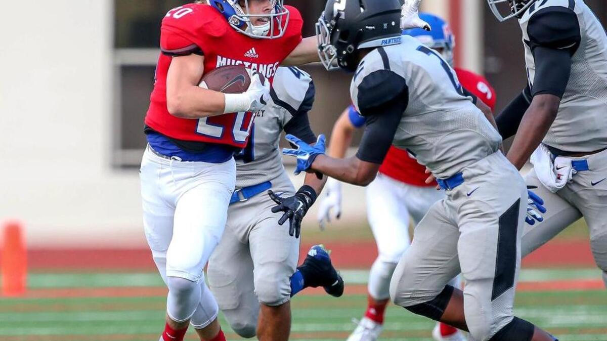 
Grapevine's Madux Middaugh, left, tries to return a kickoff against North Crowley during the preseason.
