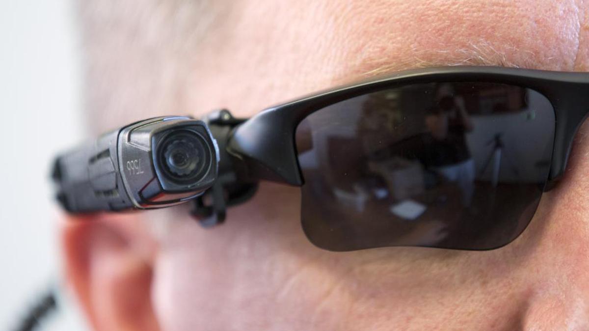 Fort Worth police officer Jeff Garwacki demonstrates a body camera in September. Hurst police are seeking state grant funding to purchase body cameras.