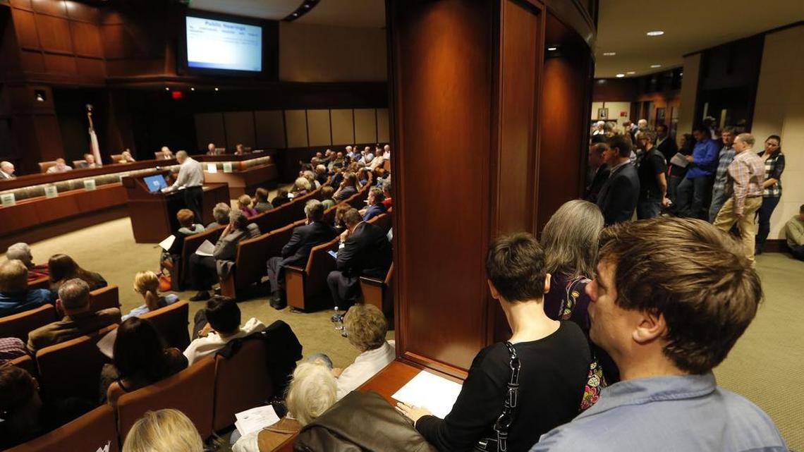 A large crowd attends as the Colleyville City Council considers a controversial change to its comprehensive plan, Tuesday, Dec. 15.