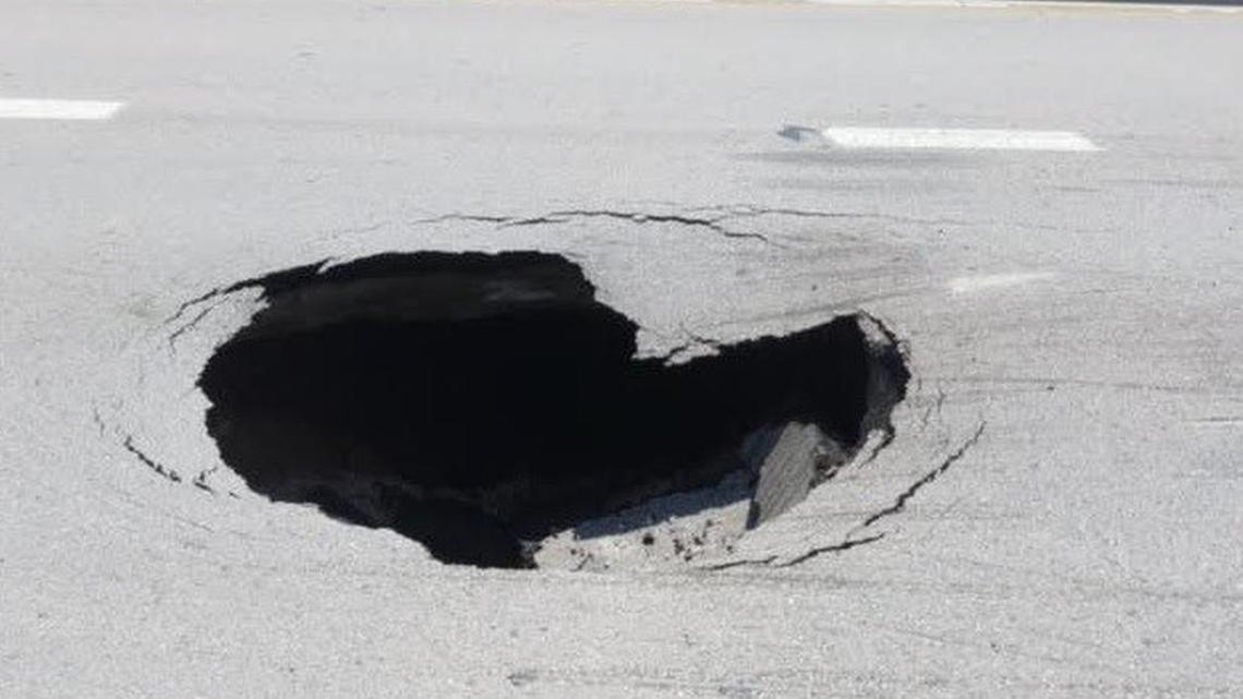 This sinkhole is the reason authorities have closed a Loop 820 service road in Haltom City. It’s the westbound service road near Haltom Road.