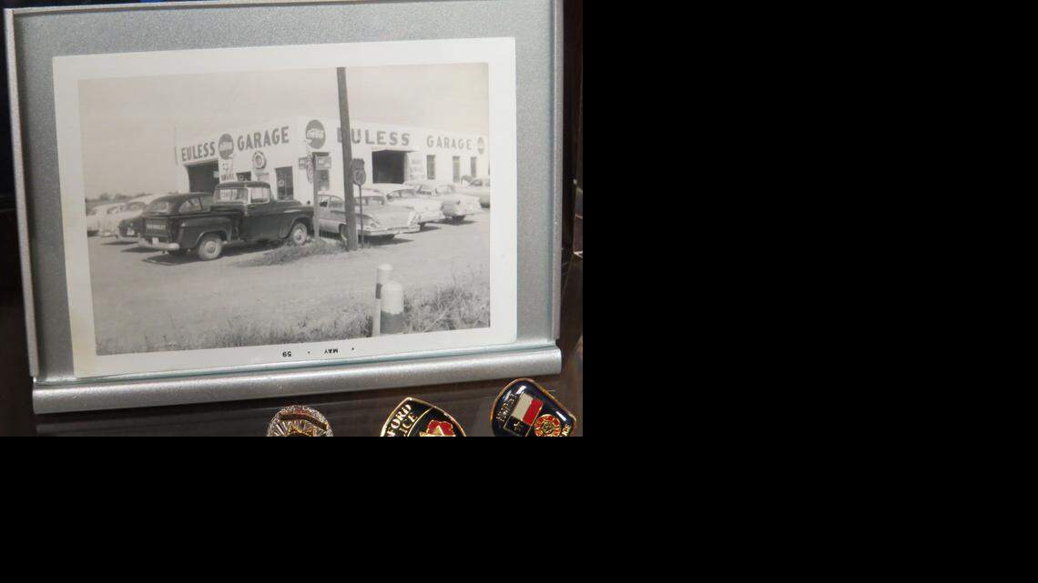 
A photo kept in a case in the foyer of Euless B&B Wrecker service shows the original building at Ector Drive and Texas 10, where Debi Cheney’s dad, Robert Baker, founded the business in 1954. 
