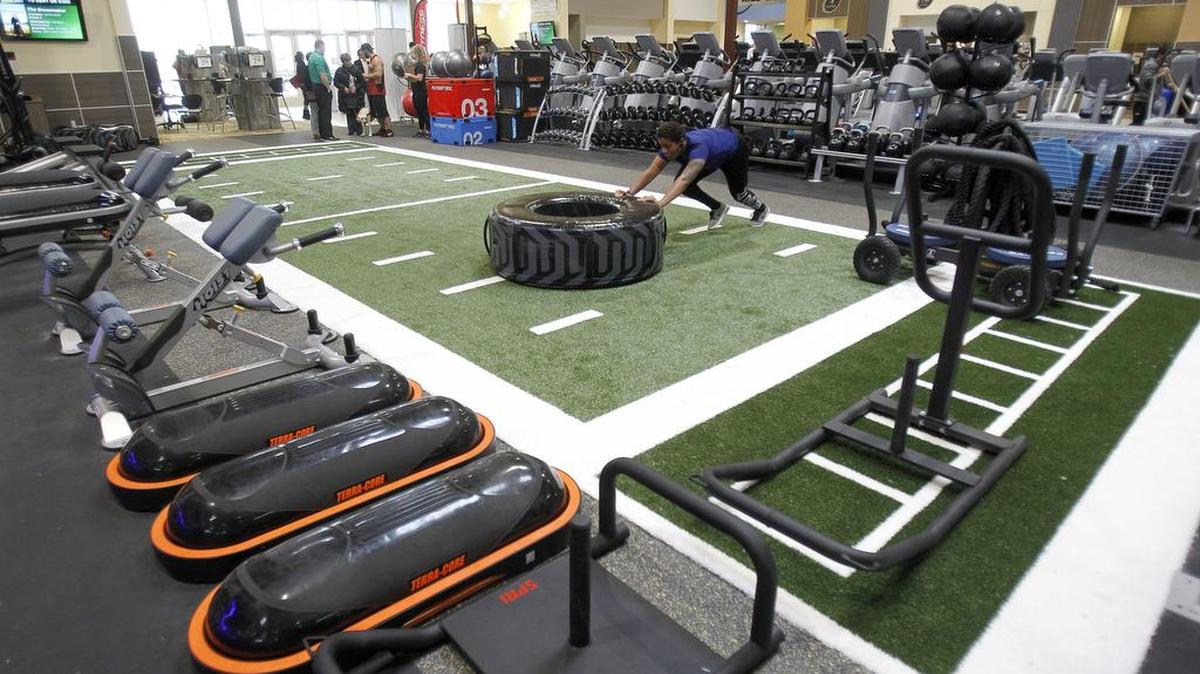 Kay Kennedy of Irving works out on the indoor turf at 24 Hour Fitness in Euless on Jan. 3.
