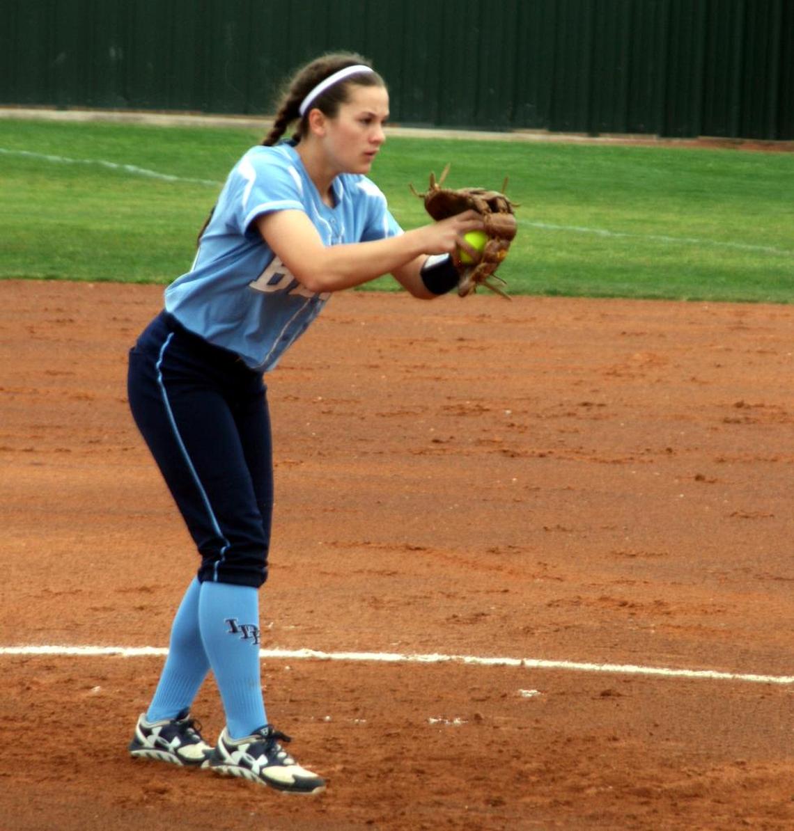 Kallie Erwin gets ready to pitch for L.D. Bell in recent action. The freshman has had a dominant start to her high school career.