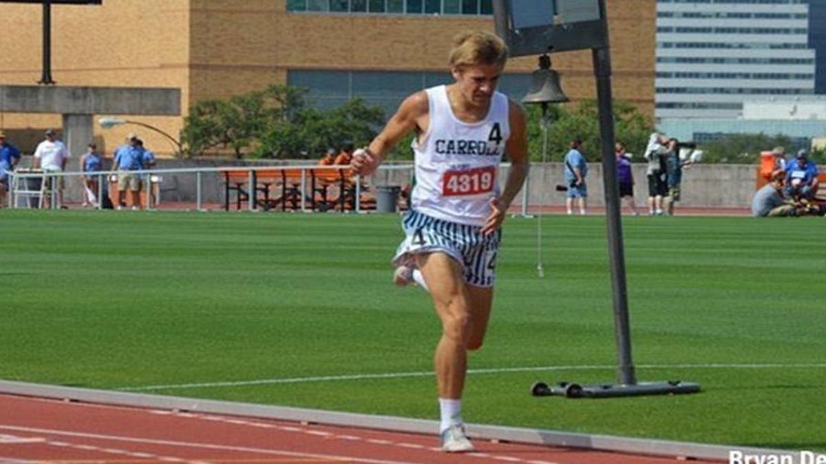 Southlake Carroll junior Reed Brown crosses the finish line Friday in the Class 6A 3,200-meter run at the UIL state track and field meet. His record-breaking run was among many highlights of the Carroll athletics school year.