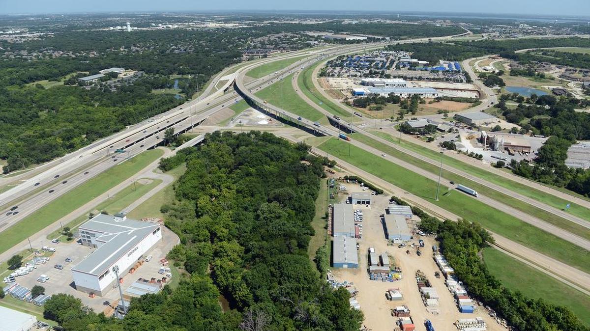 An aerial depiction of the Texas 121/360 interchange, provided by NorthGate Constructors.