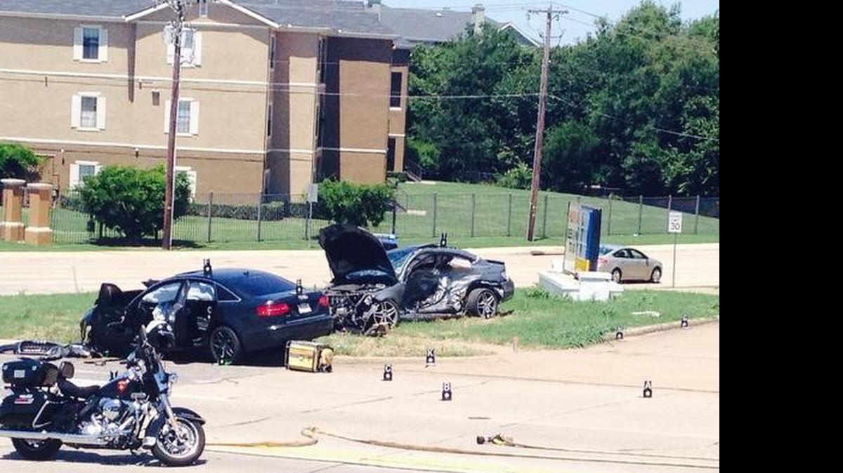 
This photo from media partner WFAA shows the vehicles involved in a fatal crash in Bedford Thursday.
