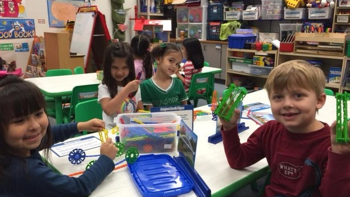 Students in the Carroll school district’s blended preschool program show off their building skills.