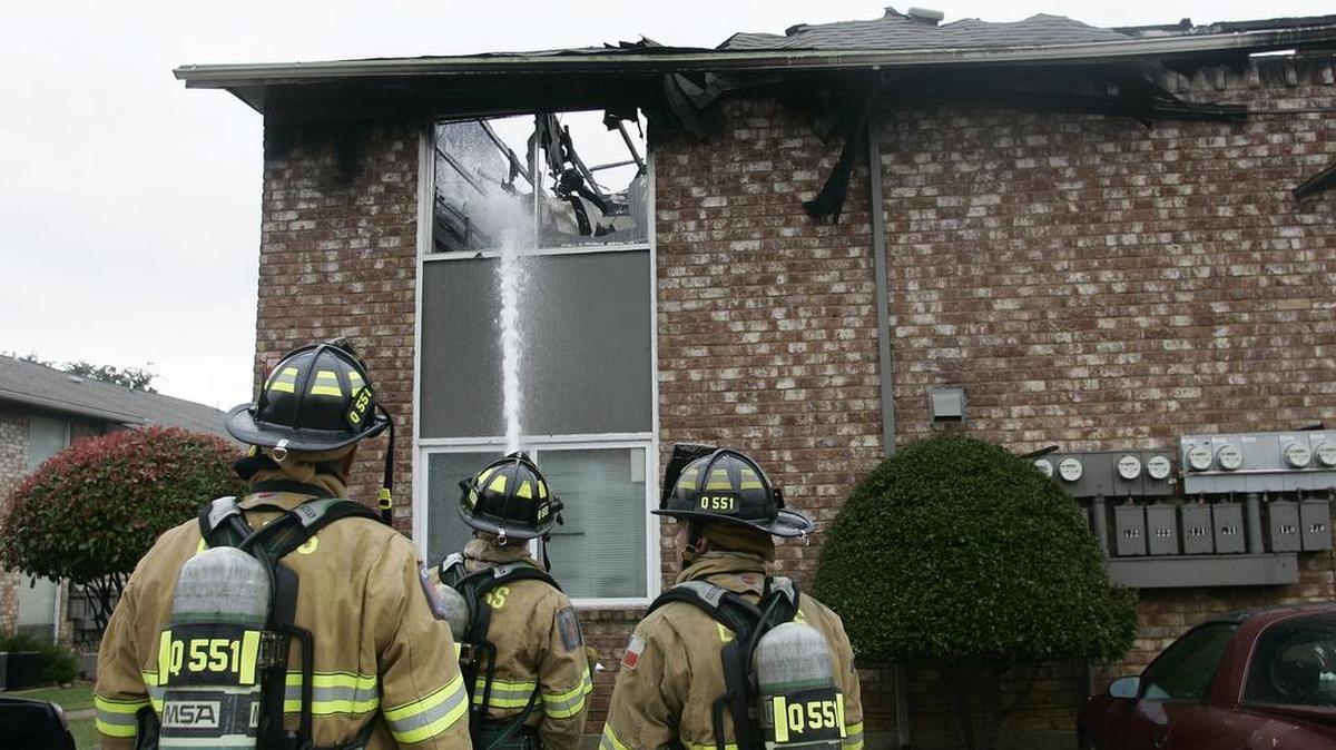 Grapevine firefighters put out hot spots in an apartment on Mustang Drive.
