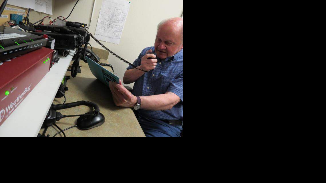 
Archie Blanchard tests Amateur Radio Euless' equipment at the Euless Police Department.
