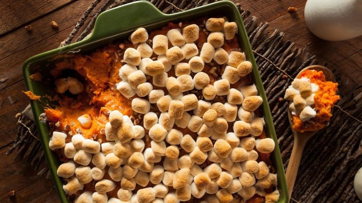 Homemade Sweet Potato Casserole for Thanksgiving.