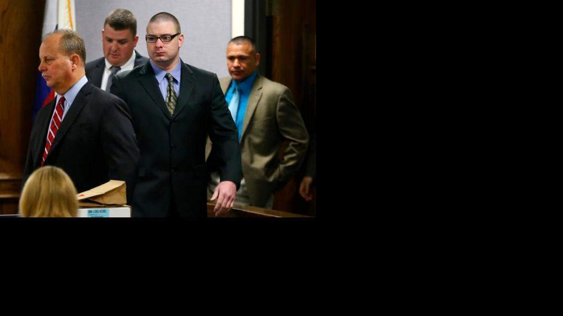 
Former Marine Cpl. Eddie Ray Routh appears for the second day of his capital murder trial at the Erath County Donald R. Jones Justice Center in Stephenville on Thursday. He is led by defense attorney J. Warren St. John. Routh, 27, of Lancaster is charged with the 2013 deaths of former Navy SEAL Chris Kyle and his friend Chad Littlefield at a shooting range near Glen Rose, Texas.
