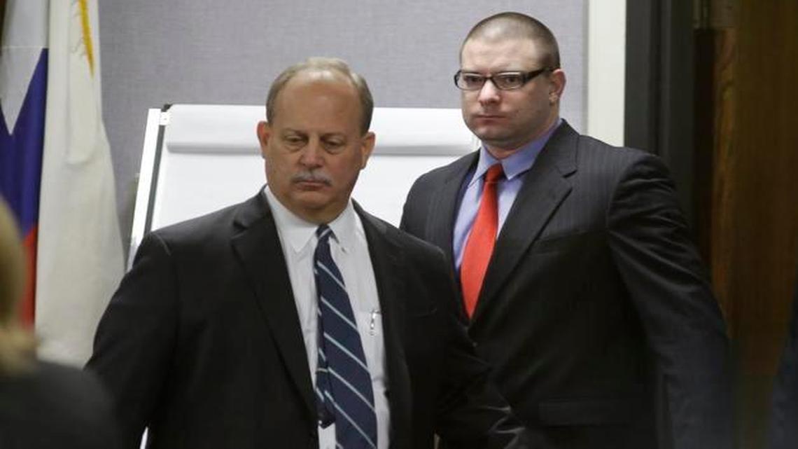 
Eddie Ray Routh, right, enters the courtroom Thursday morning behind defense attorney J. Warren St. John during Routh's capital murder trial in Stephenville.
