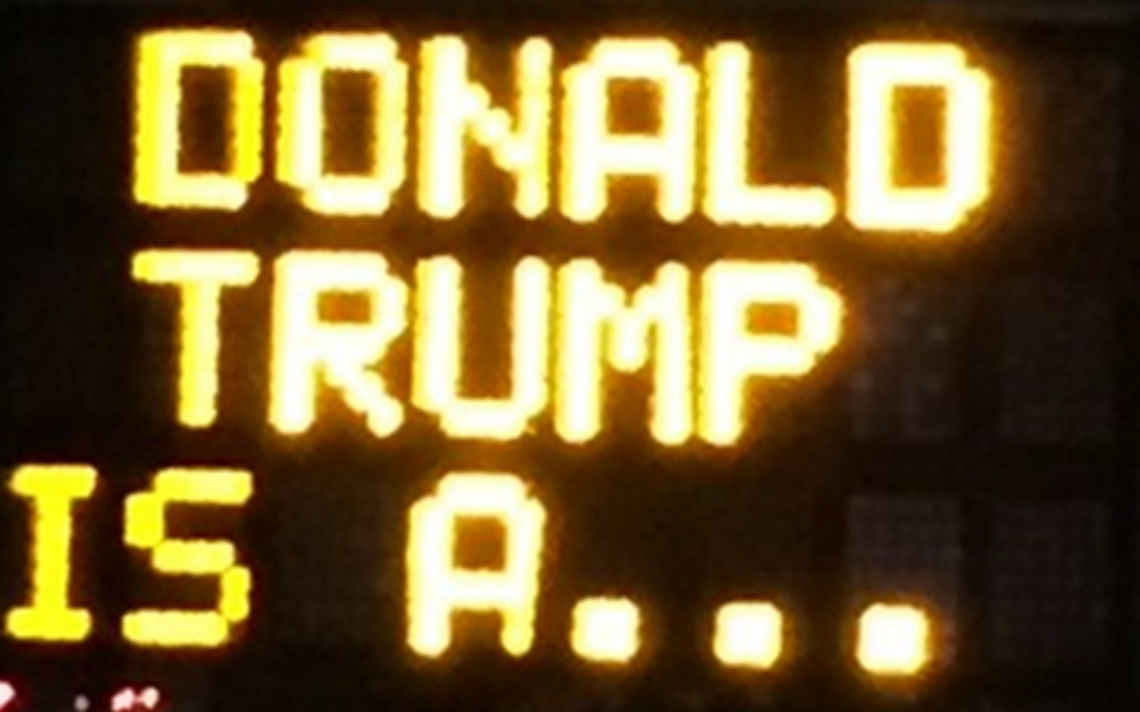 Prankster calls Trump ‘shape shifting lizard’ on highway sign in Dallas