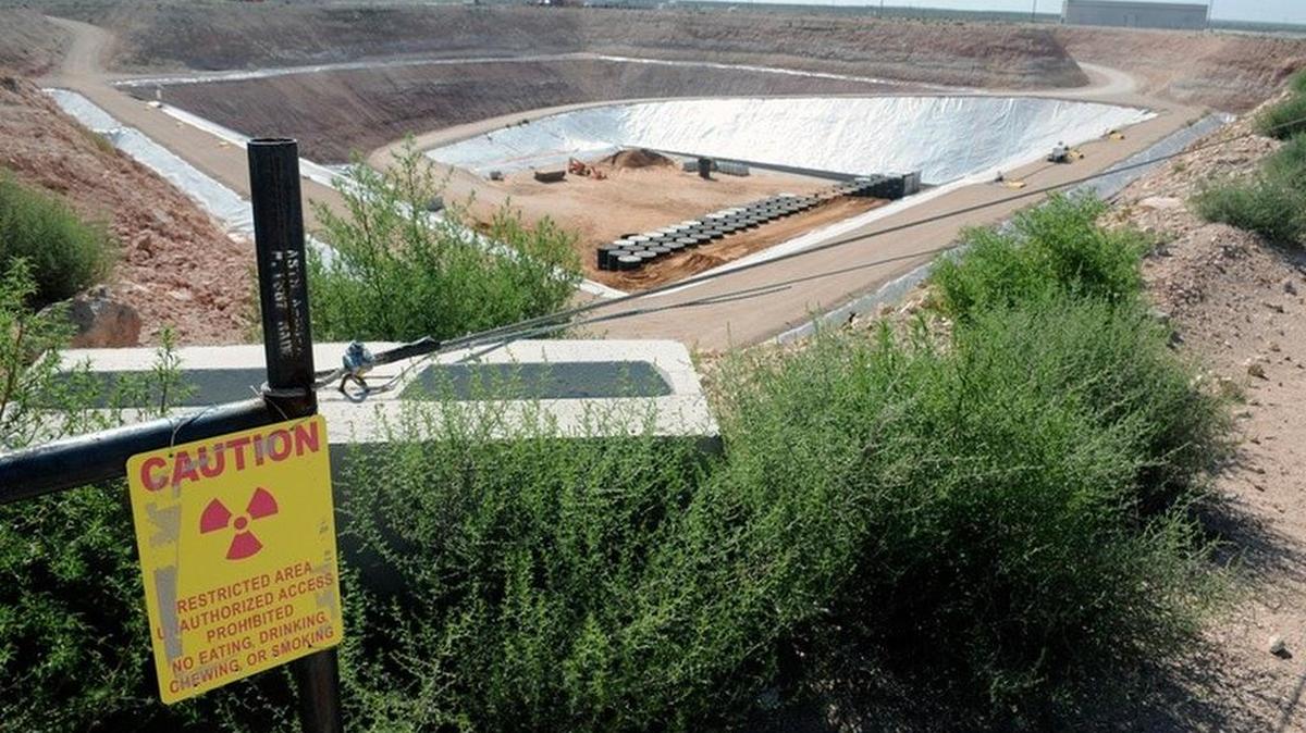 An overhead view in 2012 of Waste Control Specialists' low-level radioactive waste storage facilities near Andrews, Texas