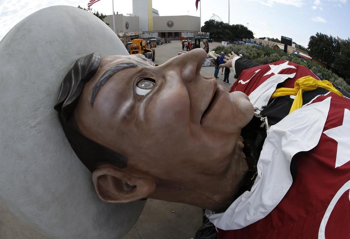 A close up side profile of the Big Tex statue.