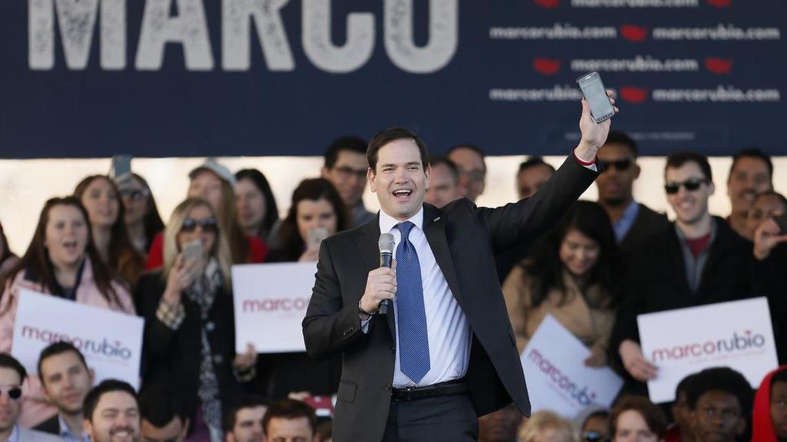 Republican presidential candidate, Sen. Marco Rubio, R-Fla. speaks a rally Friday in Dallas