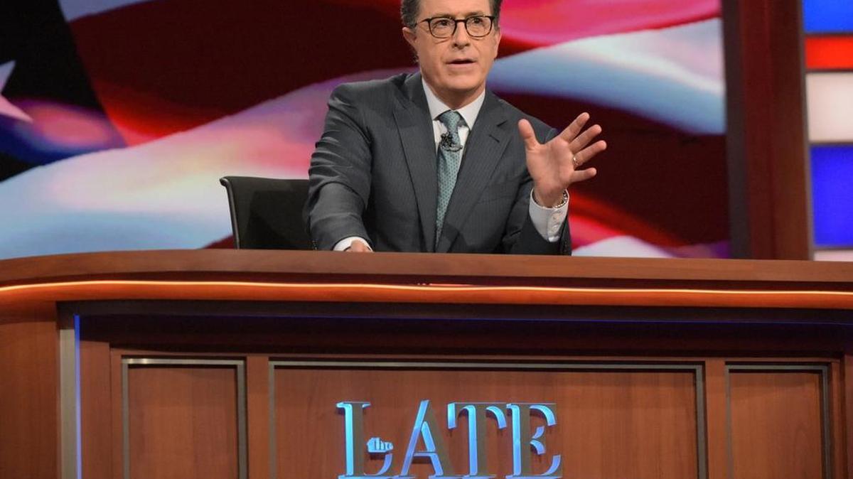 Stephen Colbert, host of The Late Show with Stephen Colbert, appears during a broadcast in New York.