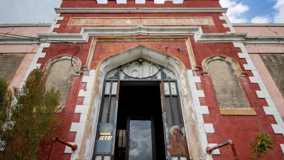 Bonnie Parker went to elementary school here in Cement City, now part of Dallas. The sign over the entrance says "Eagle Ford District 49. The city is considering the site for an official landmark designation.