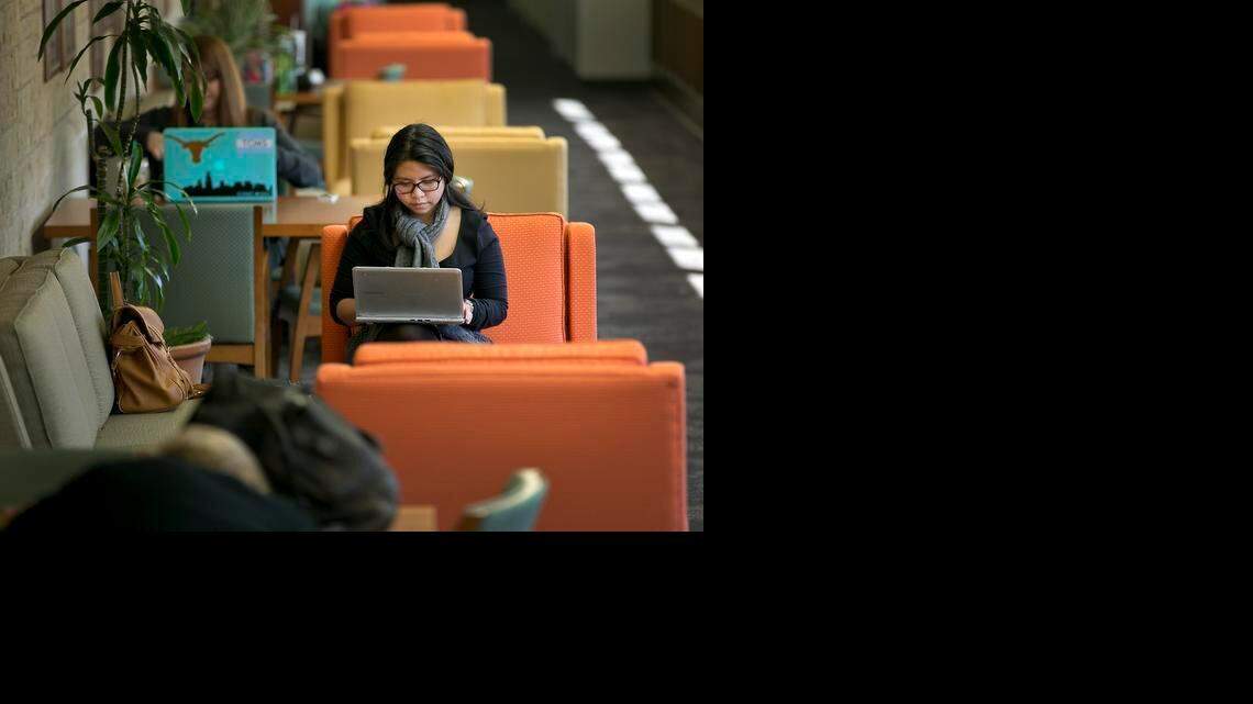 
Jan Ross Piedad, studying in the Texas Union on campus, is a University of Texas journalism major trying to do whatever she can to cut down the costs of student loan debt. She's first generation attending college in her family and wants to help her siblings when they are ready for college.
