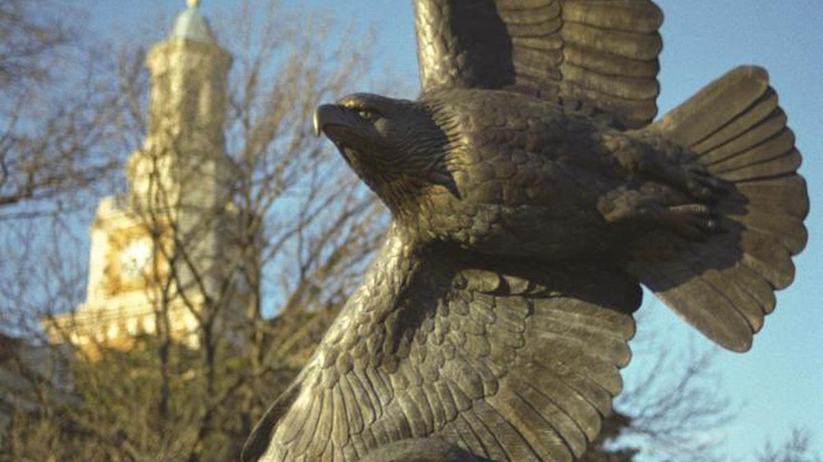 
The Eagle statue in front of the Hurley Administration Building at the University of North Texas in Denton.
