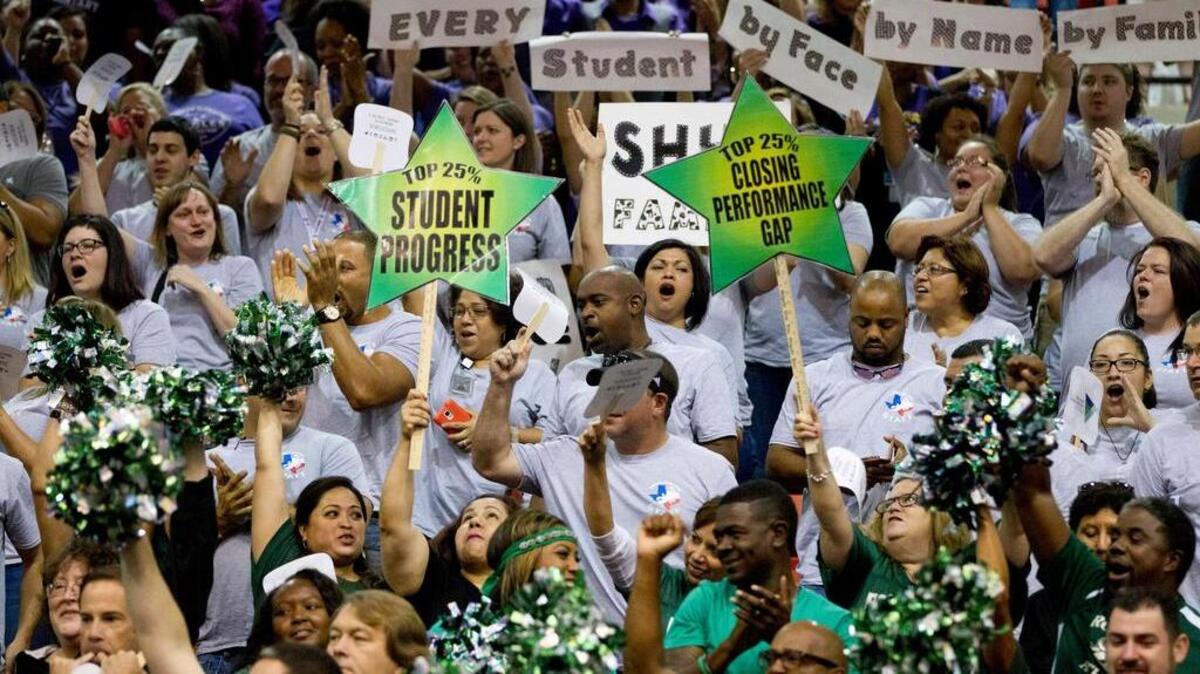 Teachers and staff gathered at the Fort Worth Independent School District convocation to kick off the new school year in August. Local officials say Texas is facing a teacher shortage.
