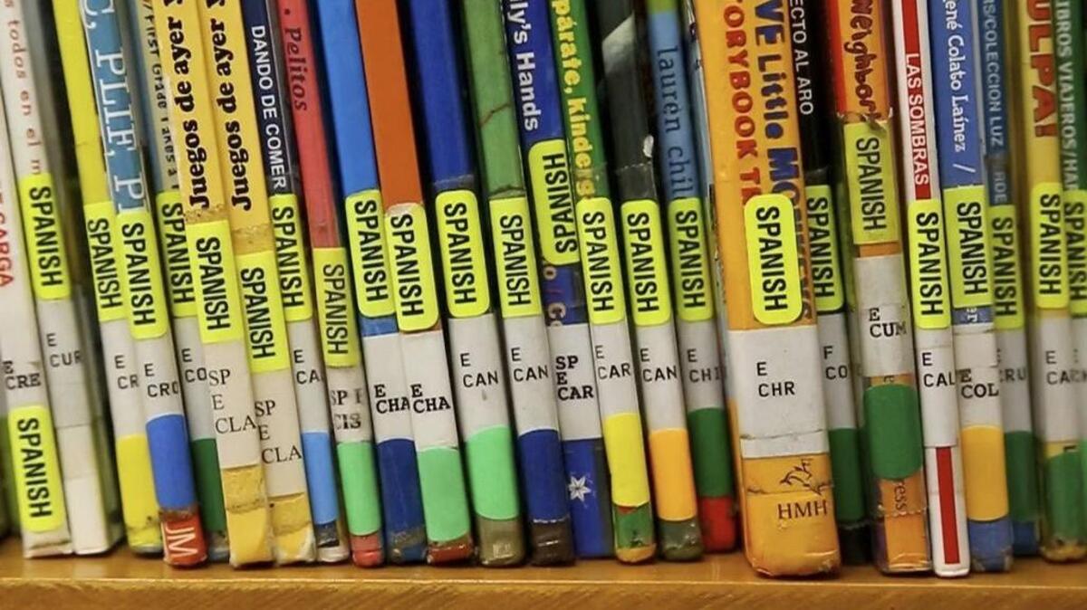 The Fort Worth district’s West Handley Elementary School is well-stocked with Spanish language books for students.