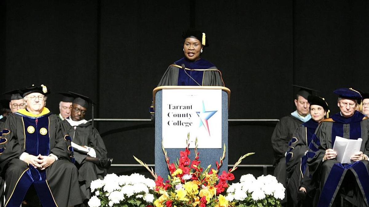 The late TCC Chancellor Erma Johnson Hadley speaks to graduates at commencement at the Fort Worth Convention Center May 11, 2012.