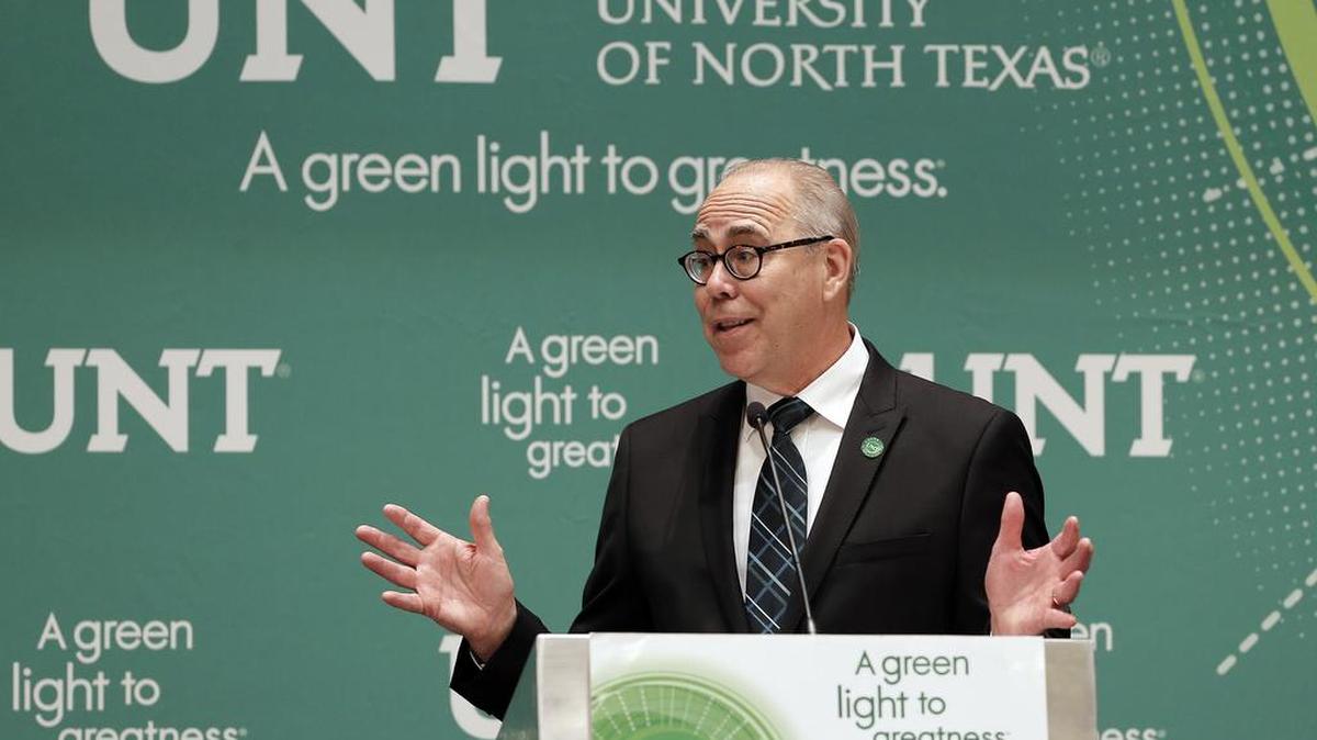 University of North Texas President Dr. Neal Smatresk speaks during a luncheon at the Hyatt Regency in Dallas, February 4, 2014.