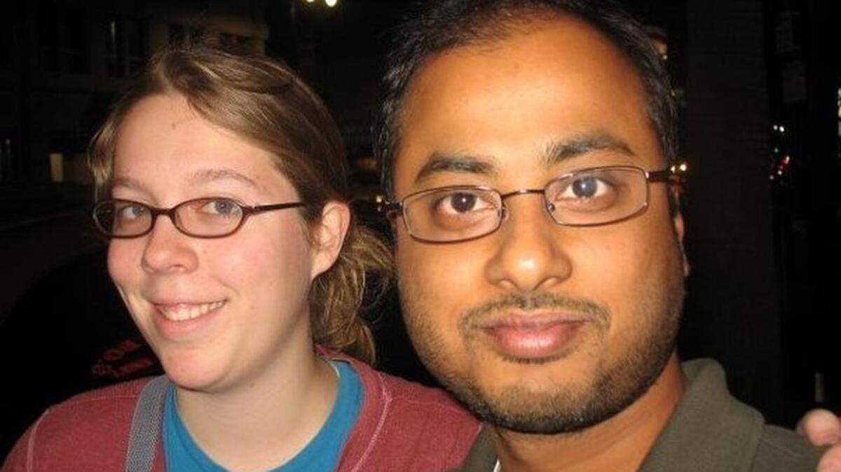 File: This undated photo shows Ashley Hasti, left, and Mainak Sarkar, who police say carried out a murder-suicide at the University of California, Los Angeles on Wednesday, June 1, 2016. Sarkar had a "kill list" with multiple names that included professor Bill Klug, Hasti who was found dead in a Minneapolis suburb and another UCLA professor who was not harmed, a law enforcement official with knowledge of the investigation told The Associated Press. (Facebook via AP)