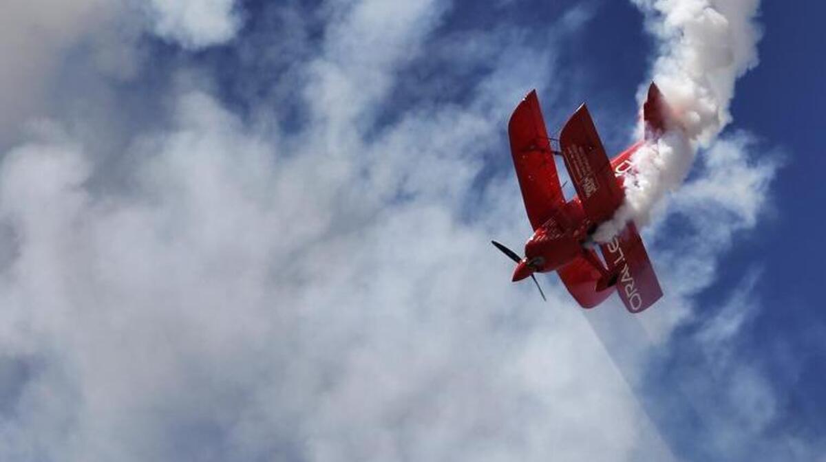 
Sean D. Tucker does stunts in his Challenger III biplane at the Bell Helicopter Fort Worth Alliance Air Show on Saturday.
