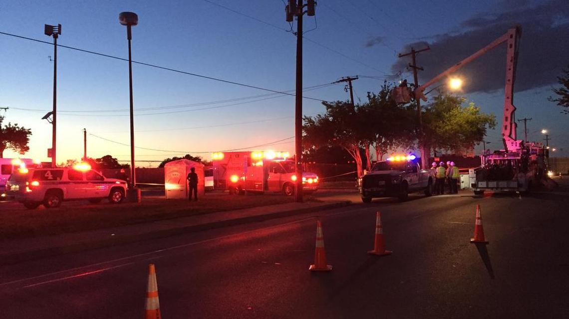 Two boys were electrocuted by downed power lines Wednesday evening near a park in east Fort Worth, a fire official said.
