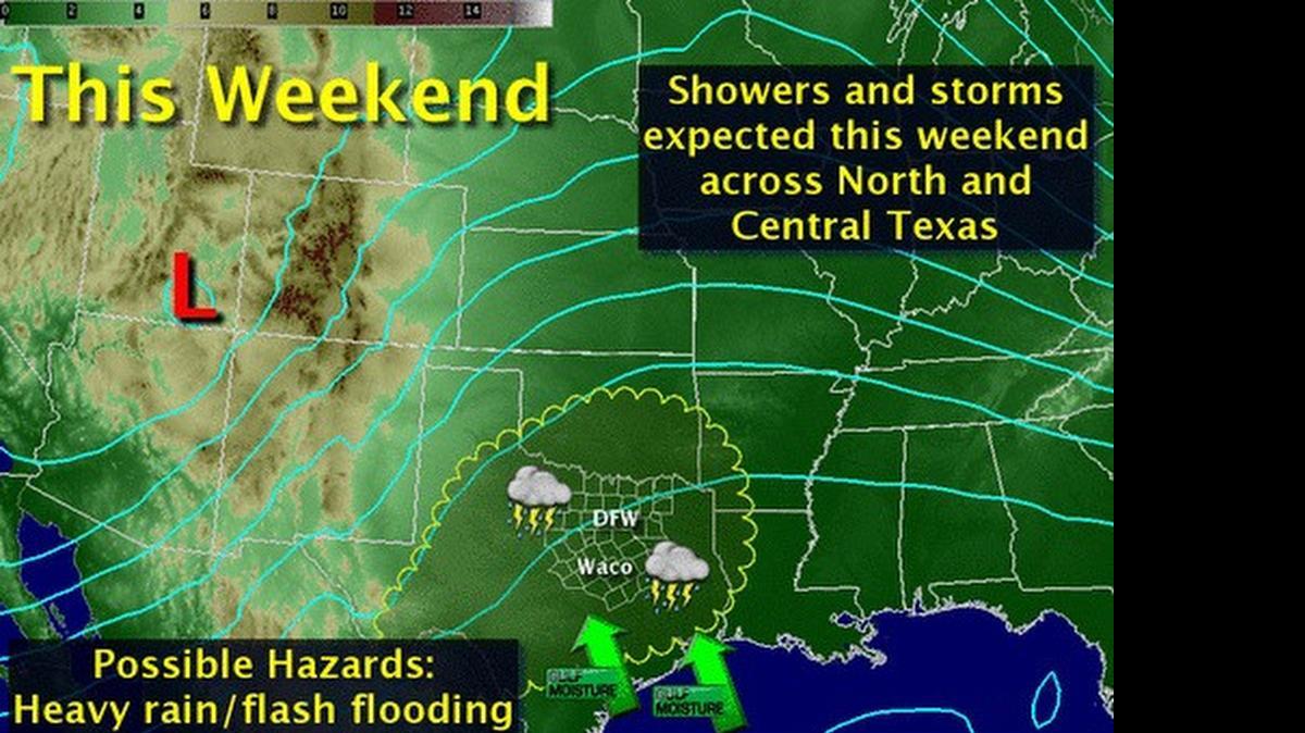 
Rain chances are in the forecast for North Texas for several days, according to the National Weather Service office in Fort Worth.
