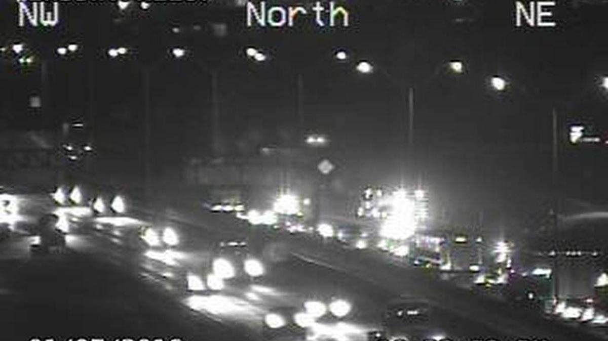 Traffic backed up on Interstate 35W at E. Rendon Crowley Road Thursday night.